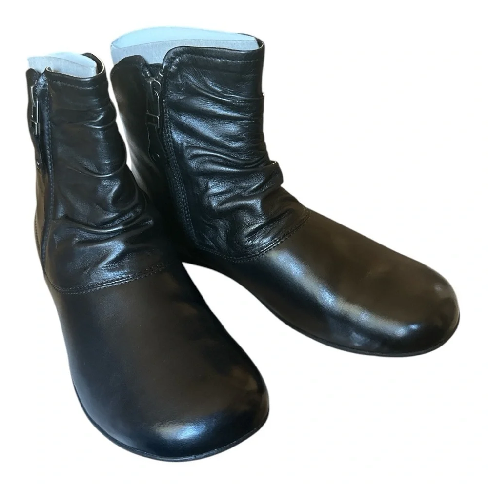 Josef Seibel Black Leather Ruched Ankle Boots | EU 36 (US 5–5.5) | NWT